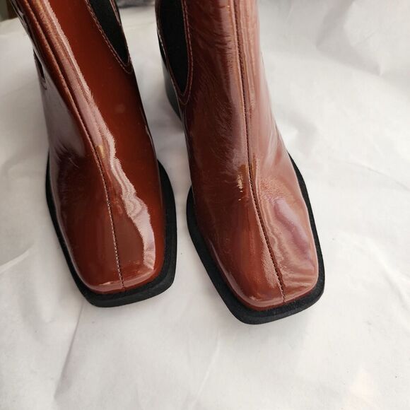 New Gianni Bini Banks Double Gore Square Toe Leather Chelsea Boot Cognac Brown 6 - Picture 6 of 10
